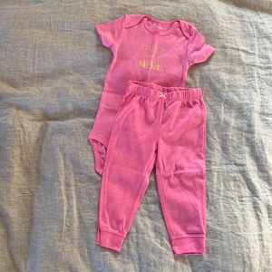 NEW 18 month baby girl pink onesie and pant set